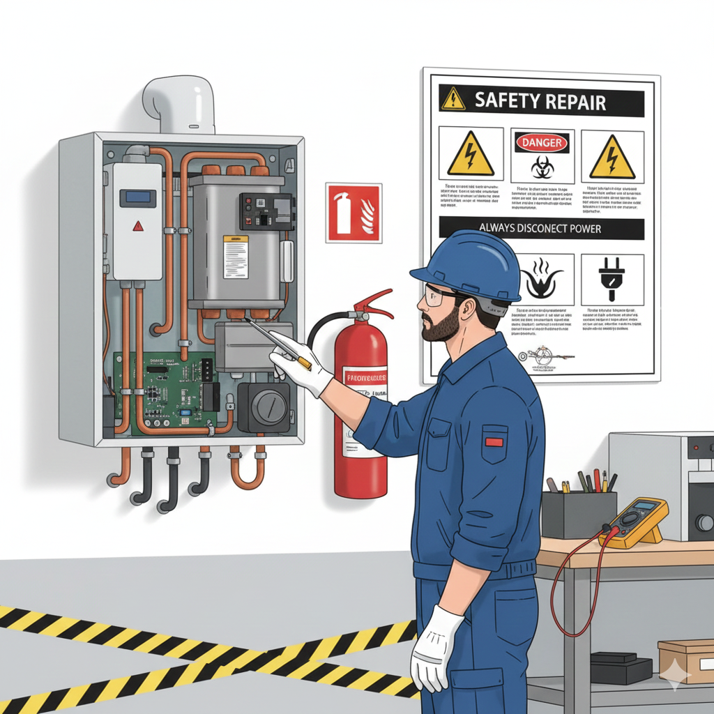 نکات ایمنی در تعمیر پکیج